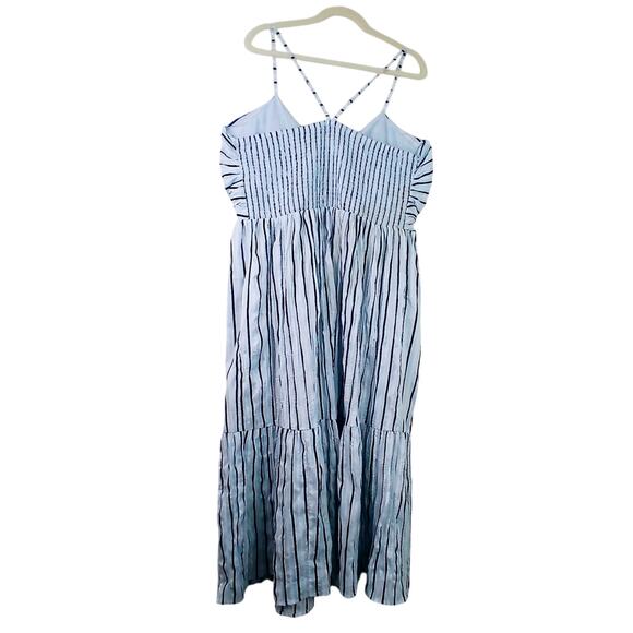 Gap Women's SZ XL Tie-Front Ruffle Hem Maxi Dress - Blue Stripe NWT - Picture 4 of 6